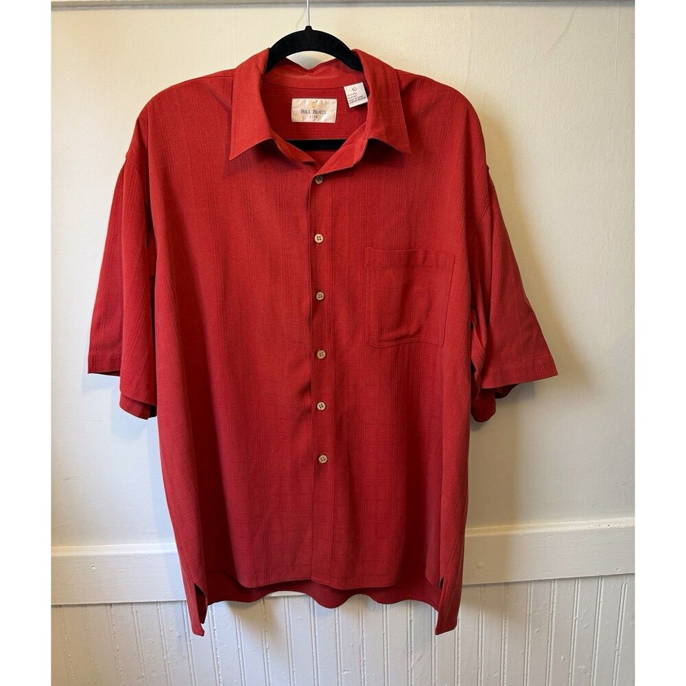 Bill Blass Men’s 100% Silk Shirt Red Short Sleeve Button Up Size L